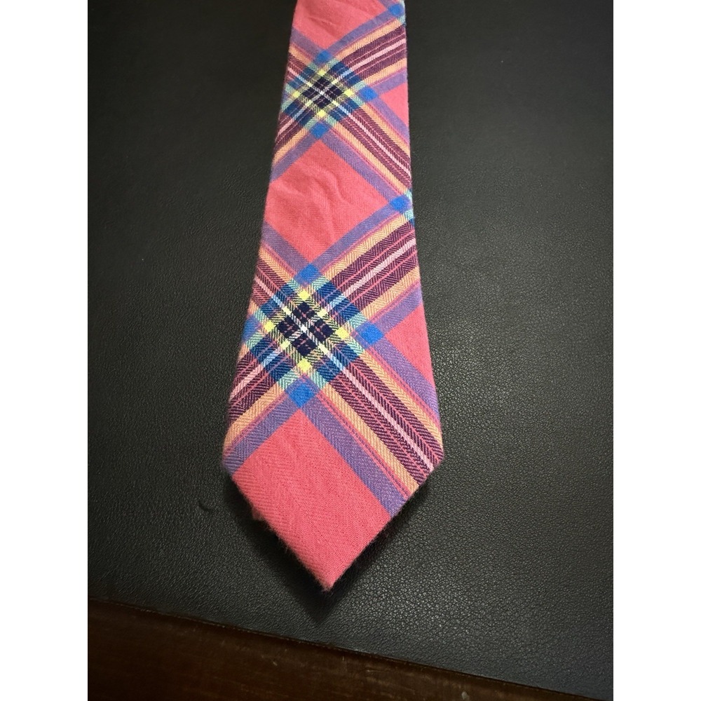 Umo Lorenzo Pink Plaid 100% Cotton Skinny Tie!